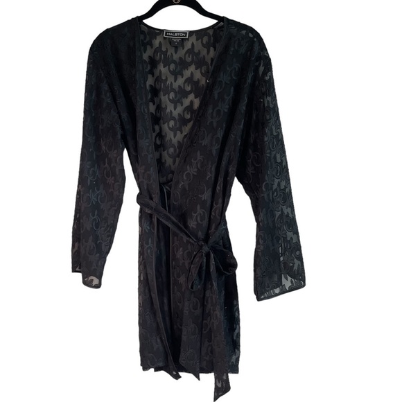 Halston Black Sheer Robe, Size S - Picture 1 of 7